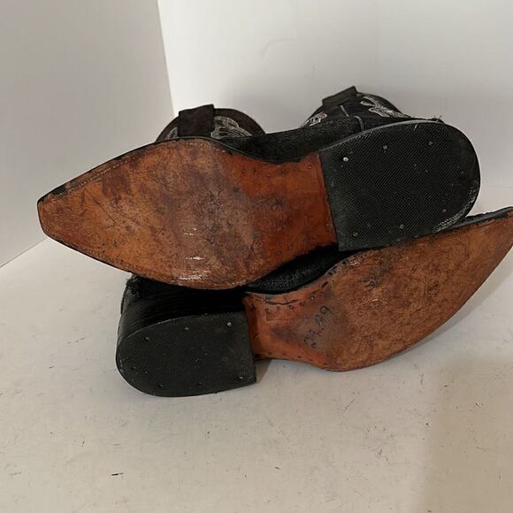 Olvera  Made in Mexico Black Leather Boots With White Butterfly Embroidery 6.5 - Picture 4 of 6